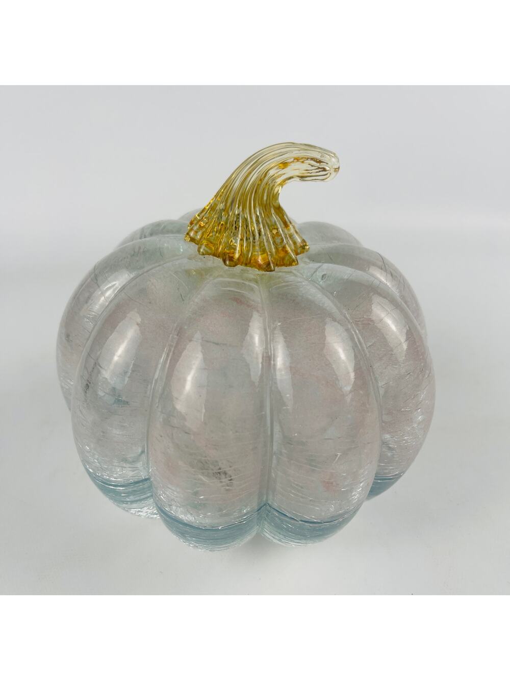 Art Glass Lighted Pumpkin Pink and Blue Hues 5" Glass Stem